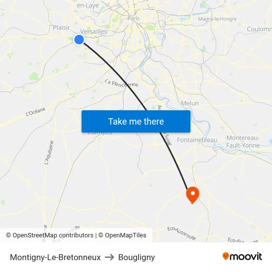 Montigny-Le-Bretonneux to Bougligny map