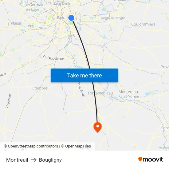 Montreuil to Bougligny map