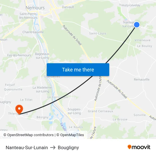 Nanteau-Sur-Lunain to Bougligny map