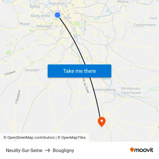 Neuilly-Sur-Seine to Bougligny map