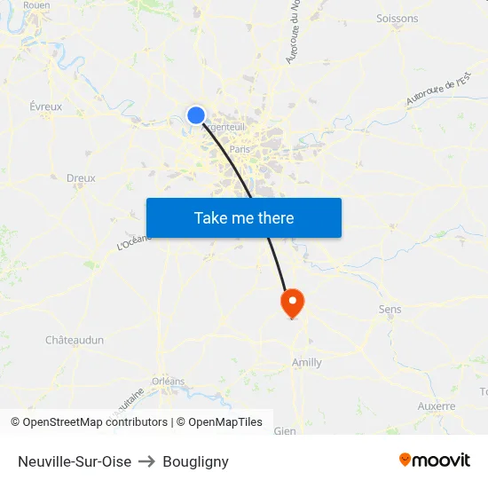 Neuville-Sur-Oise to Bougligny map