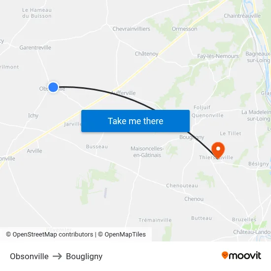 Obsonville to Bougligny map