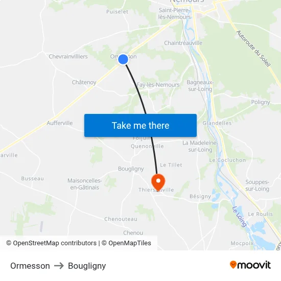 Ormesson to Bougligny map