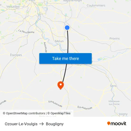 Ozouer-Le-Voulgis to Bougligny map