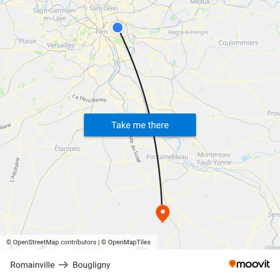Romainville to Bougligny map