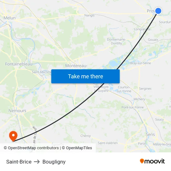Saint-Brice to Bougligny map