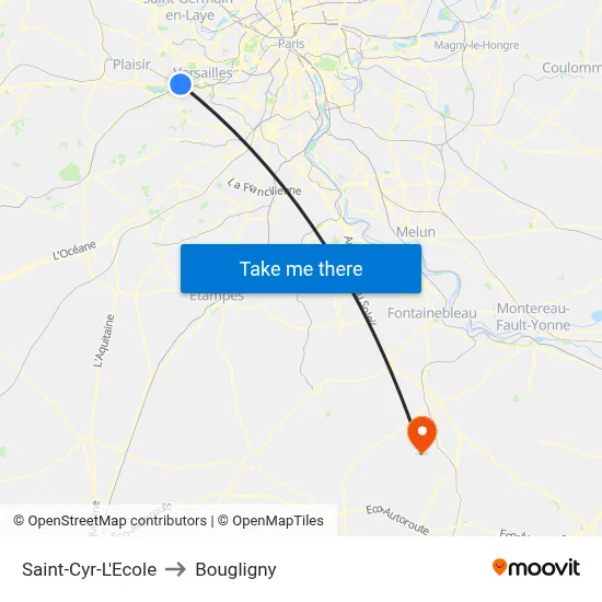 Saint-Cyr-L'Ecole to Bougligny map