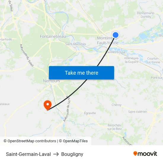 Saint-Germain-Laval to Bougligny map