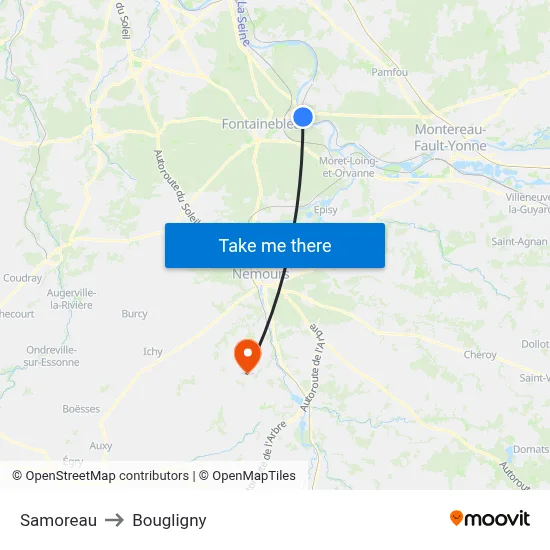 Samoreau to Bougligny map