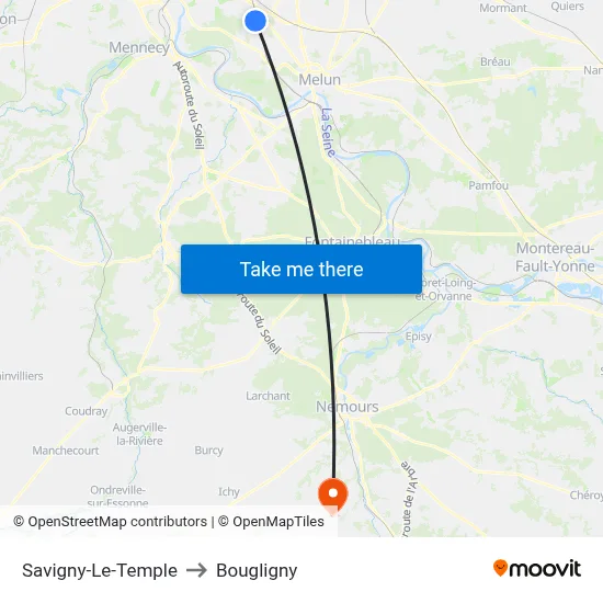 Savigny-Le-Temple to Bougligny map