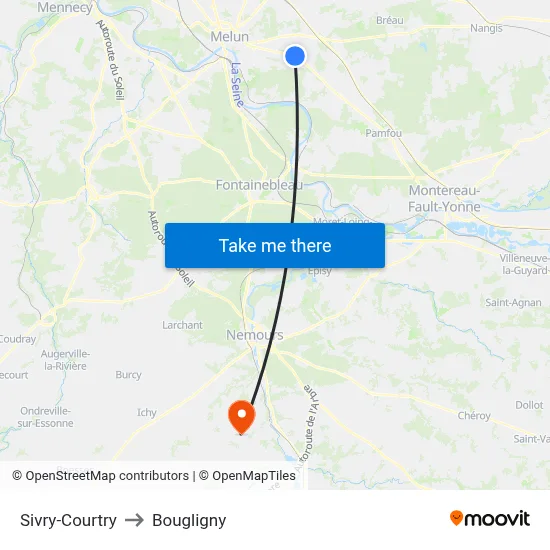 Sivry-Courtry to Bougligny map
