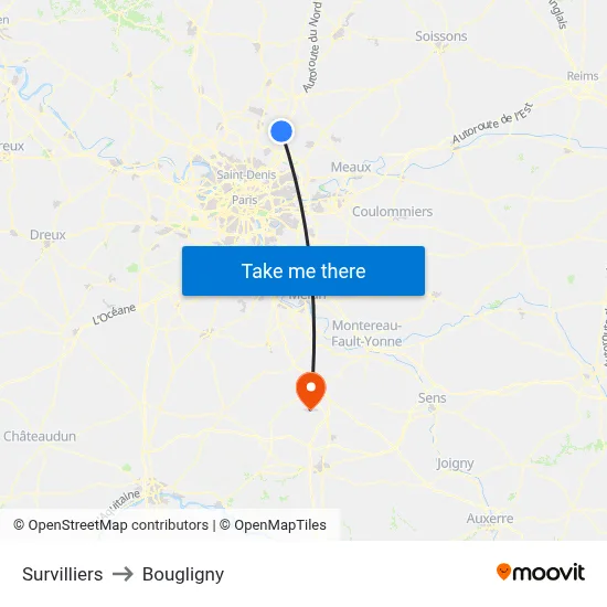 Survilliers to Bougligny map