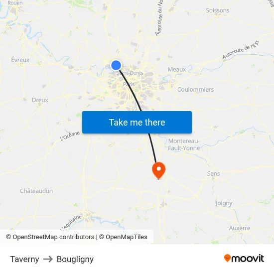 Taverny to Bougligny map