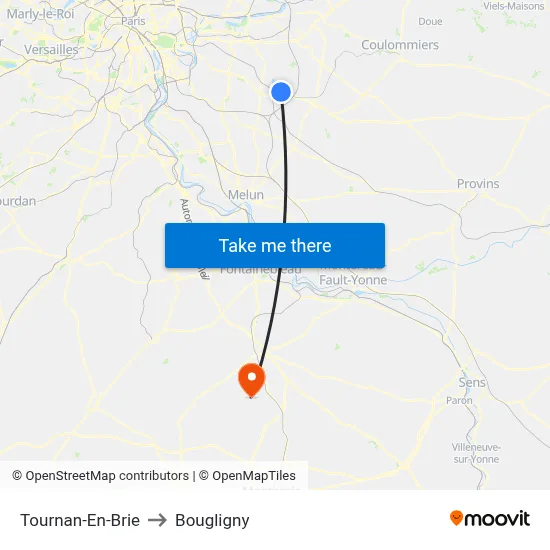 Tournan-En-Brie to Bougligny map