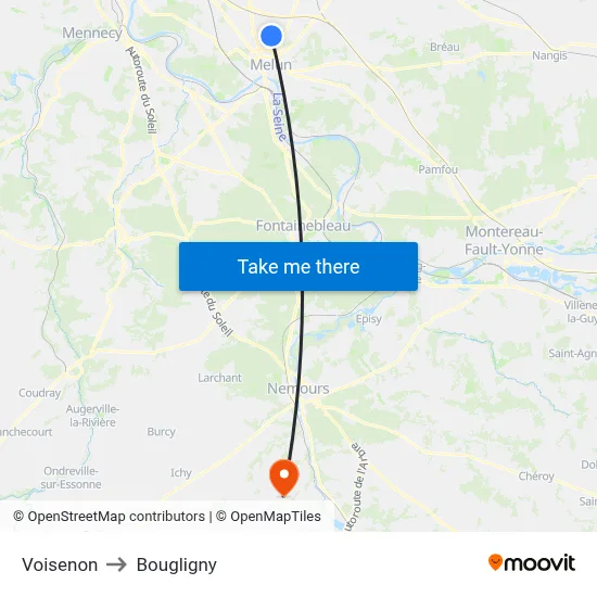Voisenon to Bougligny map