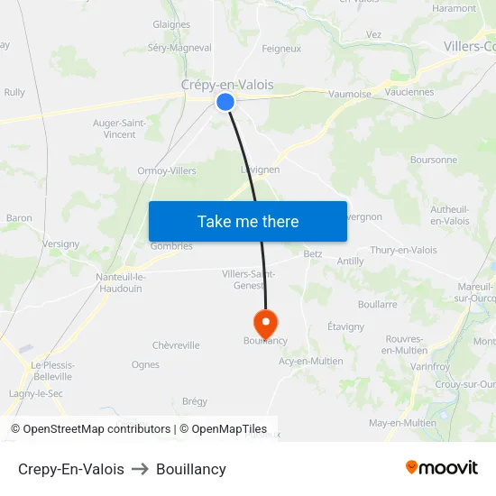 Crepy-En-Valois to Bouillancy map