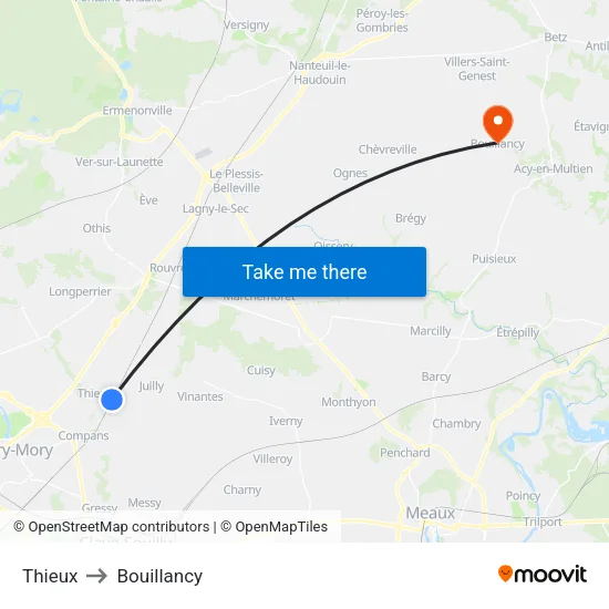 Thieux to Bouillancy map