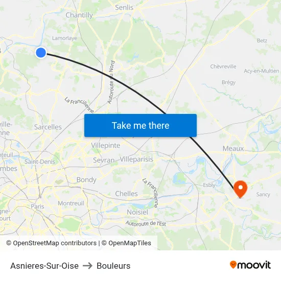 Asnieres-Sur-Oise to Bouleurs map