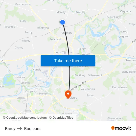 Barcy to Bouleurs map