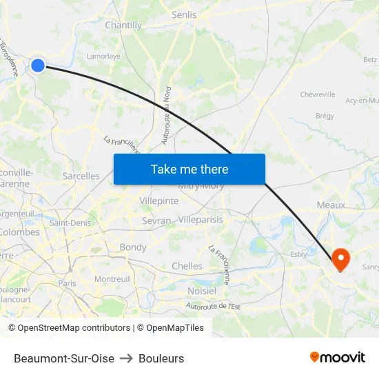 Beaumont-Sur-Oise to Bouleurs map