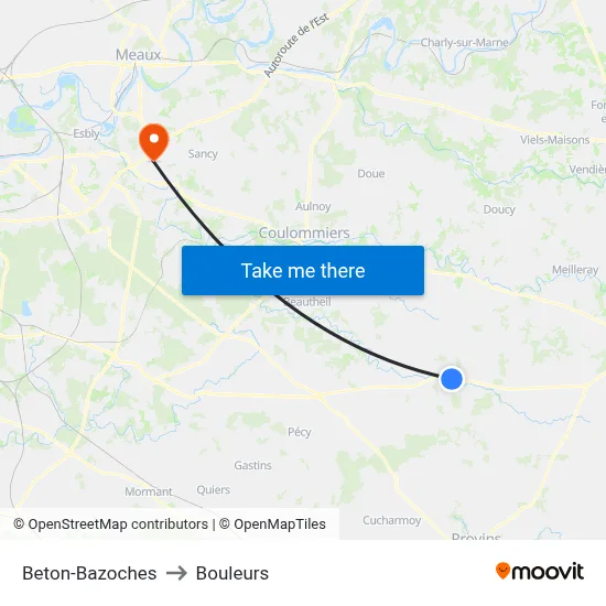 Beton-Bazoches to Bouleurs map