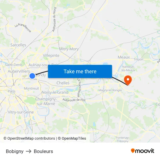 Bobigny to Bouleurs map