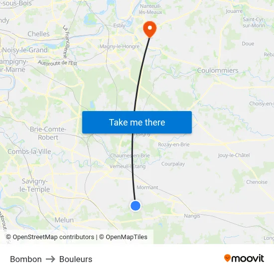 Bombon to Bouleurs map