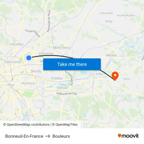 Bonneuil-En-France to Bouleurs map