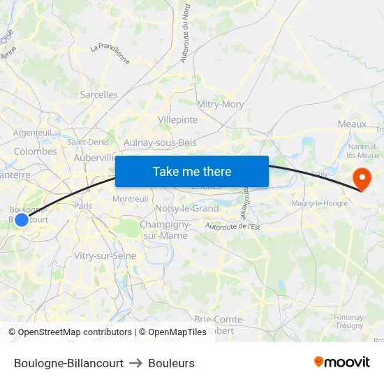 Boulogne-Billancourt to Bouleurs map