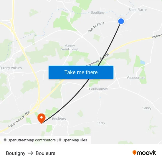 Boutigny to Bouleurs map