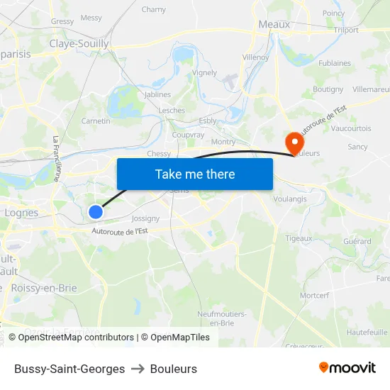 Bussy-Saint-Georges to Bouleurs map