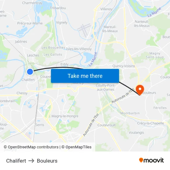 Chalifert to Bouleurs map