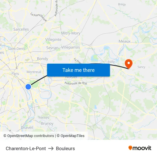 Charenton-Le-Pont to Bouleurs map