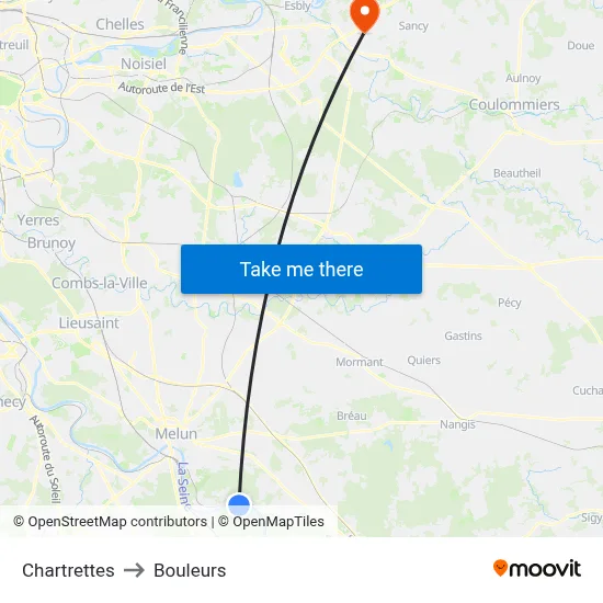 Chartrettes to Bouleurs map