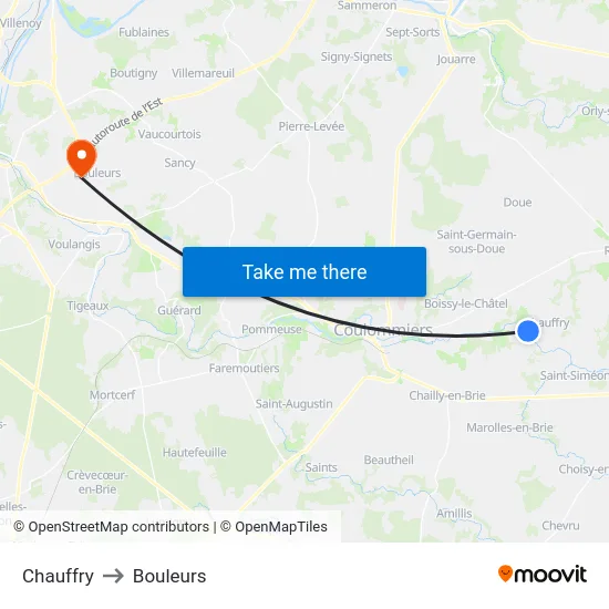 Chauffry to Bouleurs map