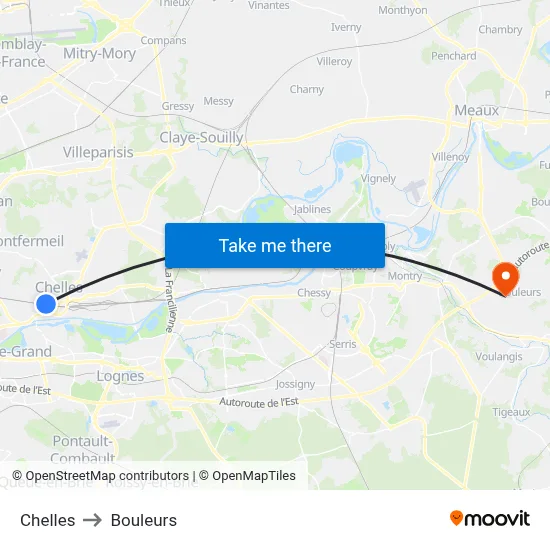 Chelles to Bouleurs map