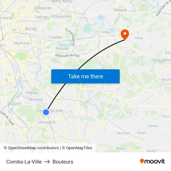Combs-La-Ville to Bouleurs map