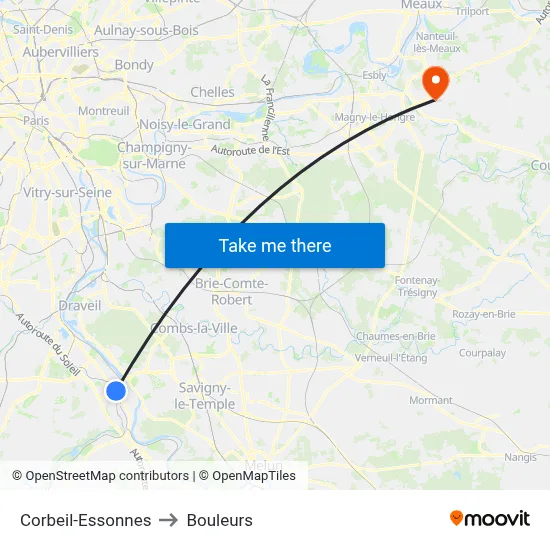 Corbeil-Essonnes to Bouleurs map