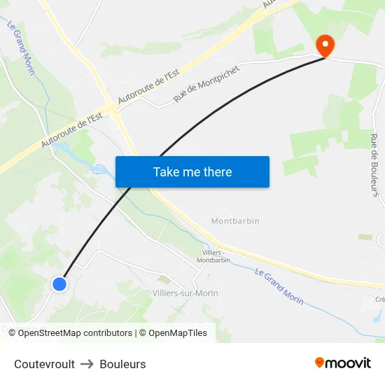 Coutevroult to Bouleurs map