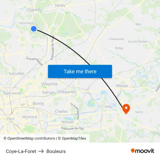 Coye-La-Foret to Bouleurs map