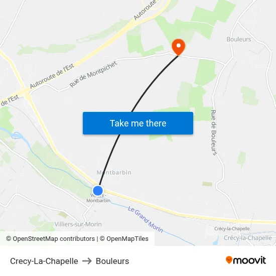 Crecy-La-Chapelle to Bouleurs map