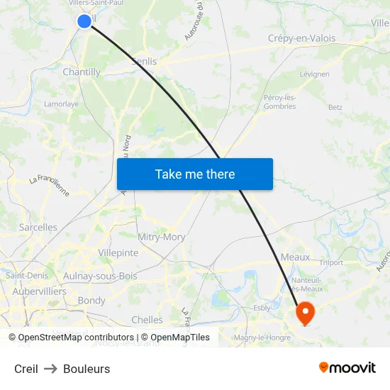 Creil to Bouleurs map