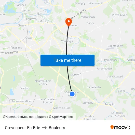 Crevecoeur-En-Brie to Bouleurs map