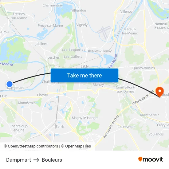 Dampmart to Bouleurs map