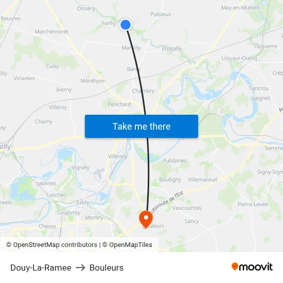 Douy-La-Ramee to Bouleurs map