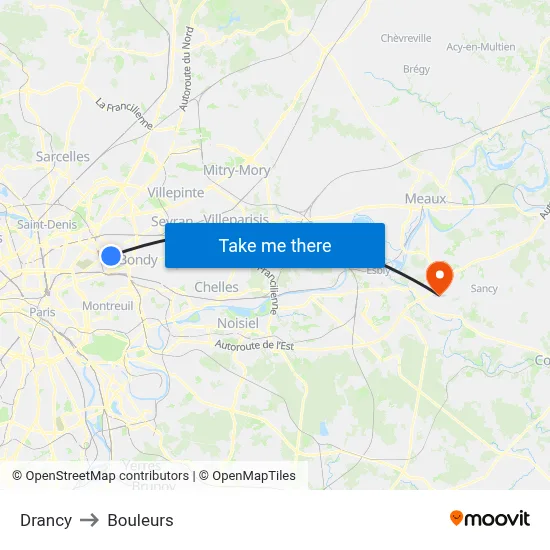 Drancy to Bouleurs map