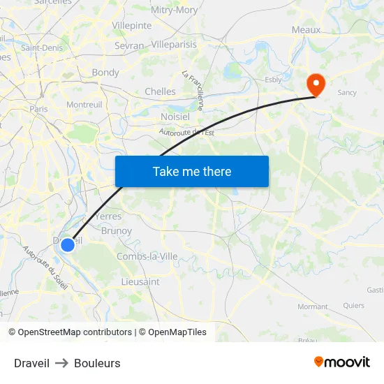 Draveil to Bouleurs map