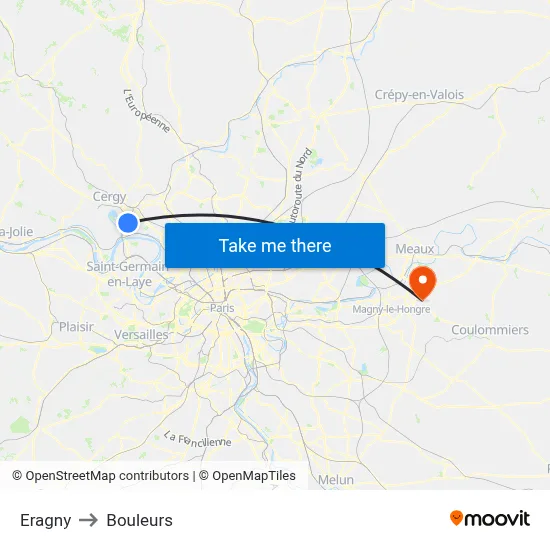 Eragny to Bouleurs map