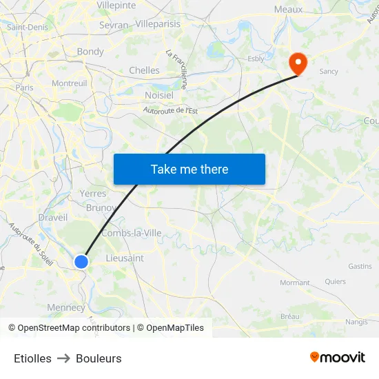 Etiolles to Bouleurs map