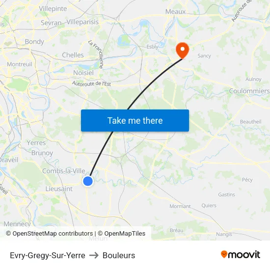 Evry-Gregy-Sur-Yerre to Bouleurs map